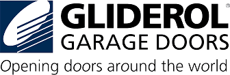 A logo with "Gliderol Garage Doors" in black. "Opening doors around the world" is in white below. A green shape is on the left.